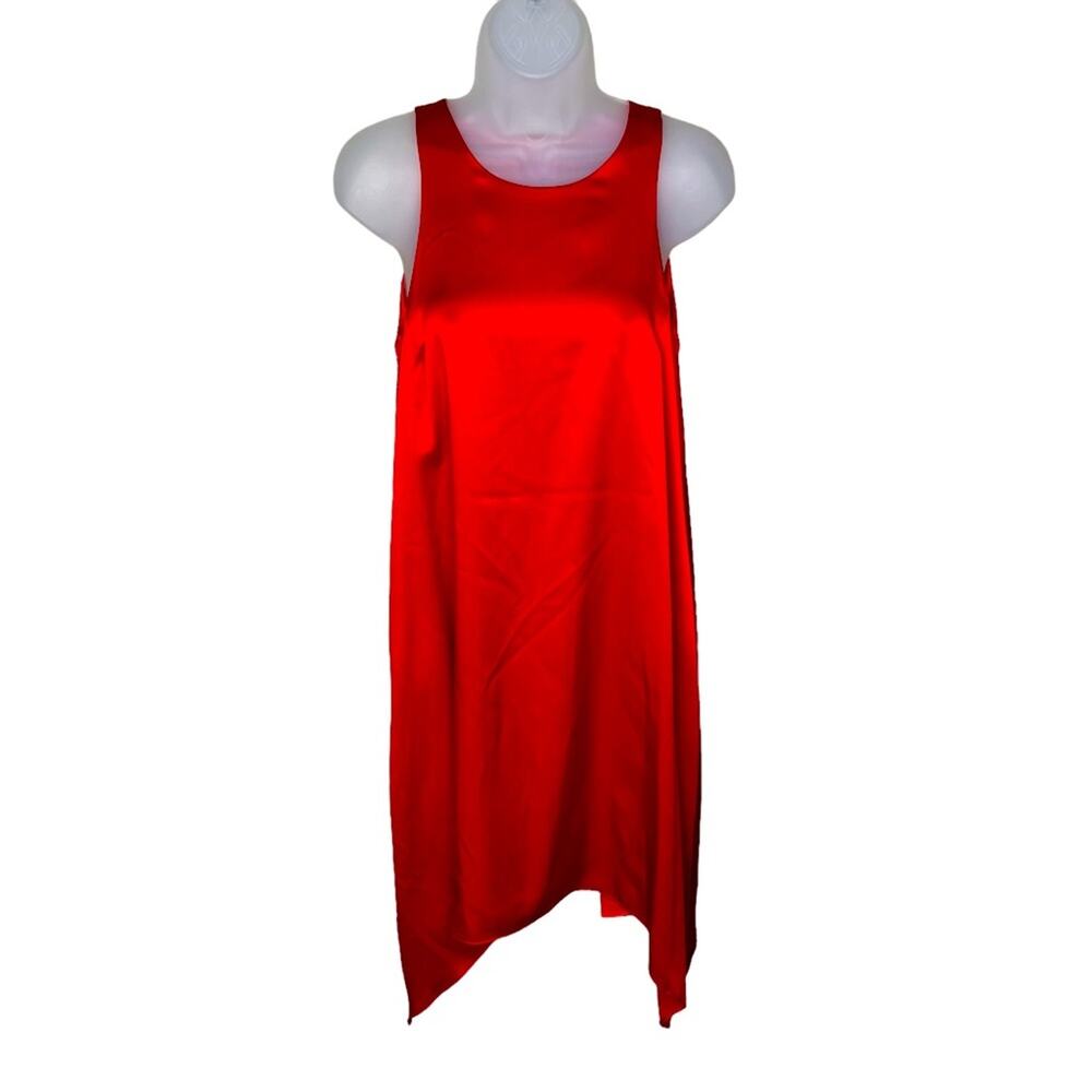 AIDAN MATTOX Red 100% Silk Asymmetrical Sleeveless Women’s Dress - Picture 2 of 13